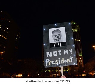 Columbus, Ohio- November 29, 2016: An anti Trump protest that included a march and participants sharing experiences and their fears under the upcoming Trump admin. Editorial