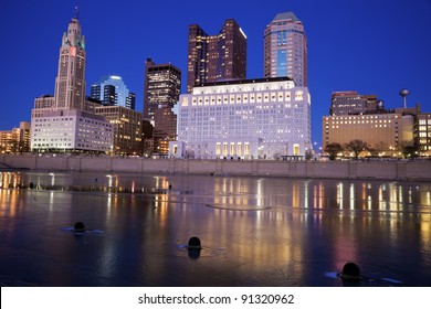 Columbus, Ohio Seen During The Winter Evening