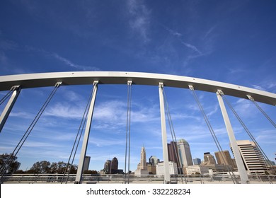 Columbus Ohio Skyline Framed By The Main Street Bridge