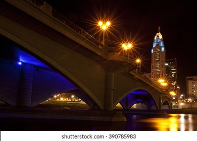 Columbus, Ohio From Under The Broad Street Bridge At Night