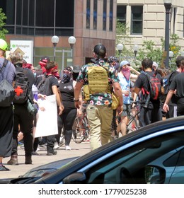 Columbus, Ohio / USA July 18. 2020: Anti-Mask Rally At The Ohio Statehouse - Boogaloo Boy Infiltrates The Counter-protest