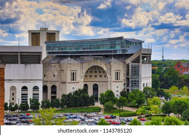 COLUMBUS, OHIO/USA - JULY 27, 2018:  Ohio Stadium Its The Home Of The Ohio State Buckeyes Football Team.  This Historic Landmark Is Also Called The Shoe Or Horseshoe.