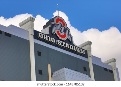 COLUMBUS, OHIO/USA - JULY 27, 2018:  Ohio Stadium Its The Home Of The Ohio State Buckeyes Football Team.  This Historic Landmark Is Also Called The Shoe Or Horseshoe.