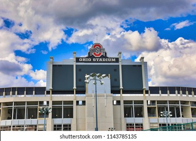 COLUMBUS, OHIO/USA - JULY 27, 2018:  Ohio Stadium Its The Home Of The Ohio State Buckeyes Football Team.  This Historic Landmark Is Also Called The Shoe Or Horseshoe.