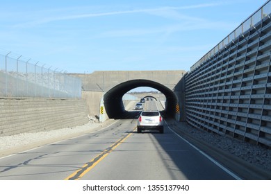 Columbus, Ohio/USA March 27,2019: John Glenn International Airport    Bridge Overpass To Exit The South Side
 Of Airport.