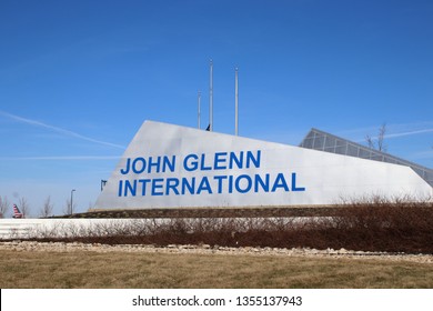 Columbus, Ohio/USA March 27,2019: John Glenn International Airport Sign At Entrance.