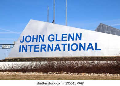 Columbus, Ohio/USA March 27,2019: John Glenn International Airport Sign At Entrance.