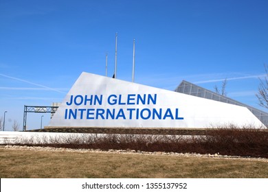 Columbus, Ohio/USA March 27,2019: John Glenn International Airport Sign At Entrance.