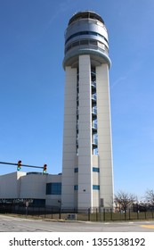 Columbus, Ohio/USA March 27,2019: John Glenn International Airport Control Tower.