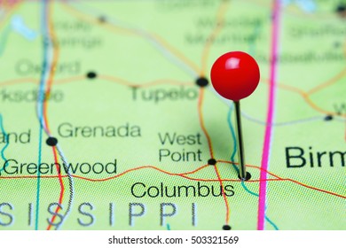 Columbus Pinned On A Map Of Mississippi, USA
