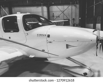 Columbus / United States - December 29. 2019: Small Jet Airplane In Hanger In Small Airport