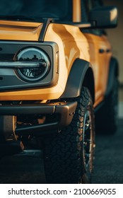 COLUMBUS, UNITED STATES - Nov 23, 2021: A Yellow Ford Bronco Badlands SUV In The USA