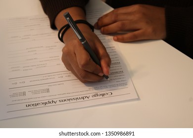 Columbus,Ohio/USA March 24, 2019:  Young Woman Making Application For College Admission.