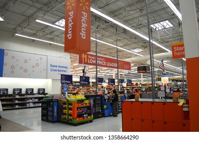 Columbus,Ohio/USA March 30,2019:  Walmart Is The Largest Consumer Retail Chain In The Country. Self Serve Check Out And Call In Pickup Center For Customer Convenience.