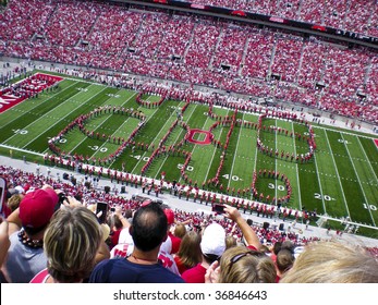 COLUMBUS,OH-SEPTEMBER 5:  The Ohio State Alumni band performs the famous Script Ohio with the current OSU band before the game against Navy on September 5, 2009.