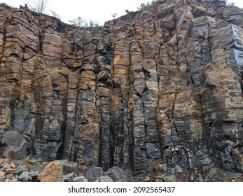 Columnar Basalt Wall In A Quarry