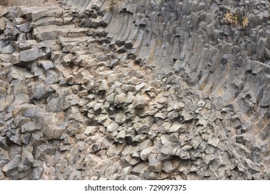 Columnar Igneous Rock Formation In Iceland. Detail.