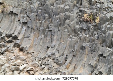 Columnar Igneous Rock Formation In Iceland. Detail.