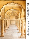 Columned hall of Amber fort. Jaipur, India