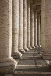 Columned Hallway In Saint Peter-s Square. Vertical Shot.