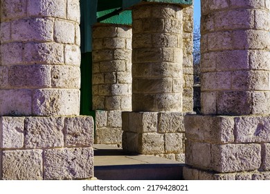 Columns Of An Ancient Building Of Classical Architecture. Background With Copy Space For Text