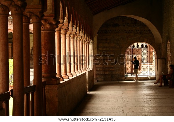 Columns Arches Interior Court Church Verona Stock Photo