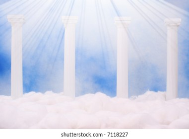 Columns and Clouds With Blue Sky