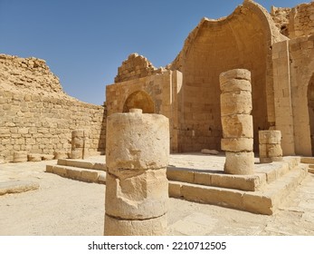 Columns In Front Of An Ancient Altar . Shivta , Israel 