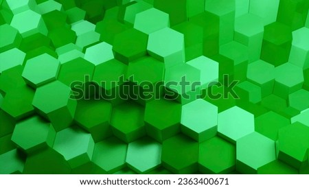 Columns of hexagons move in waves. Design. Geometric columns move up and down in space. 3D animation of moving columns in waves