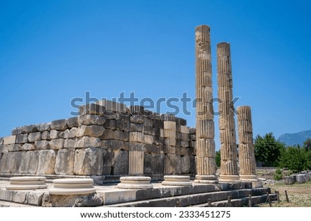 Columns of Leto Temple in Letoon ancient city. Letoon was the religious centre of Xanthos and the Lycian League.