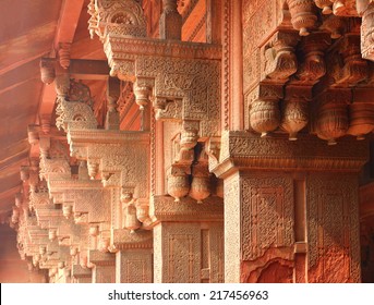 Columns In Red Fort Of Agra India