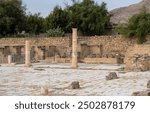 Columns in remains of Hisham’s Palace aka Khirbet al Mafjar,  archeological sites in Jericho city