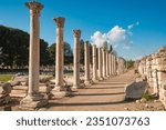 Columns of the Tetragonos Agora. The commercial market square in Ephesus Ancient City. Izmir, Turkey.