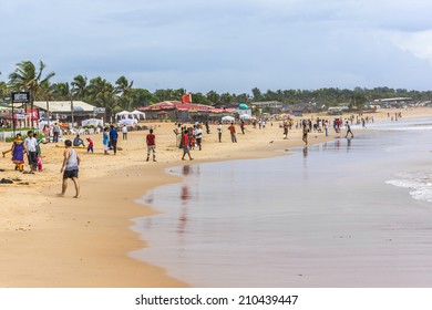 COLVA BEACH, GOA, INDIA - SEPTEMBER 22, 2013: Colva beach consists about 25 km of finest powder white sand. Colva beaches are one of busiest places and tourist attraction places of rest in south Goa.