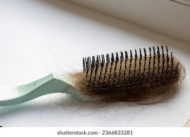 comb with club of fallen hair close-up - Shutterstock ID 2366833281