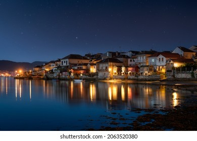 Combarro, Beautiful Fishing Village At Night In Galicia, Spain.