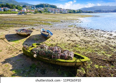 Combarro fishing boat tackle in Ria de Pontevedra at Galicia Spain
