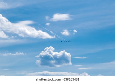 Combat Aircraft Perform Aerial Aerobatics In The Sky