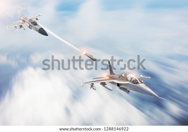 Combat Fighter Launches Missiles Target Another Stock Photo (Edit Now ...