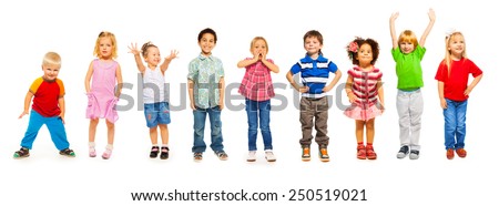 Combination of little kids standing isolated 