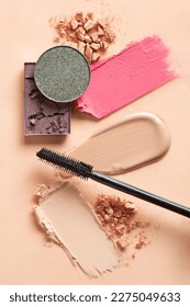 combination of makeup textures. Makeup product background. makeup foundation, cosmetics makeup.