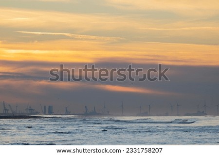 Combination of nature and industrial environment during sunset