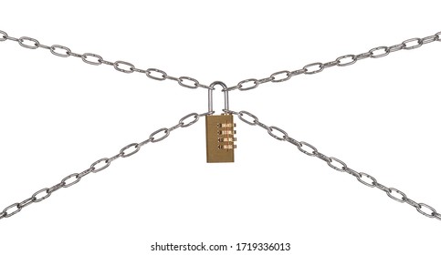 The Combination padlock and chains isolated on a white background.