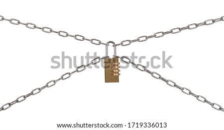 The Combination padlock and chains isolated on a white background.