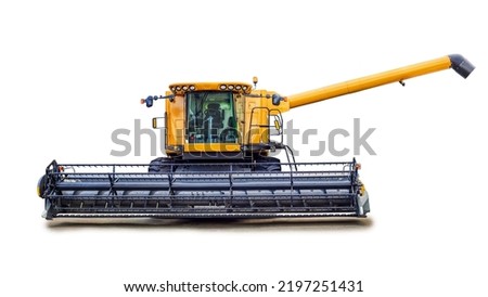 Combine harvester, agricultural machinery, machine for harvesting, processing of grain. Isolated over white, with clipping path. 