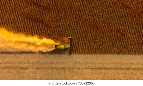 Combine Soybean Harvest In North Dakota