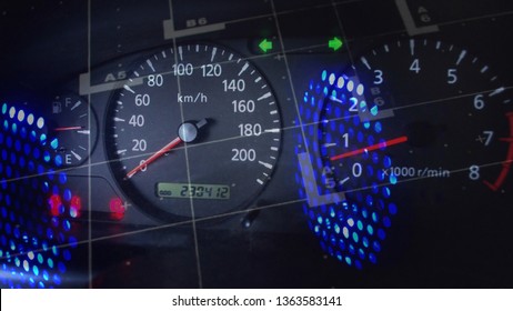 Combined speedometer and tachometer with fan cooler air outlet with blue LED and paper measurement ruler