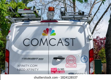 Comcast Xfinity Telecommunications Service Van Parked On The Residential Street Near The Customer Home - Palo Alto, California, USA - 2020