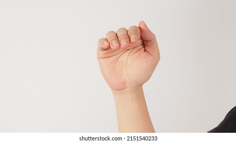 Come Here In Japanese Hand Gestures On White Background. Studio Shot