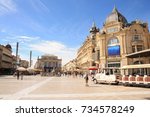 Comedy square in Montpellier, its opera and the three graces fountain, France
